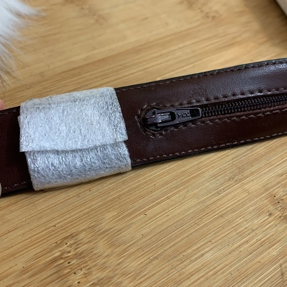 Vintage NIB Taner Brown Gold Leather Money ID Conceal Security Travel Zip Belt